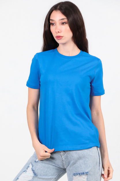 Kadın Omzu Çimalı Basic T-Shirt Saks