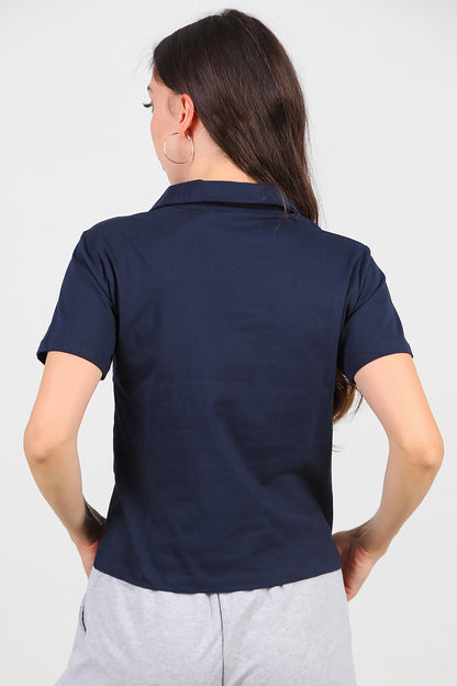 Kadın Yakalı T-Shirt Lacivert
