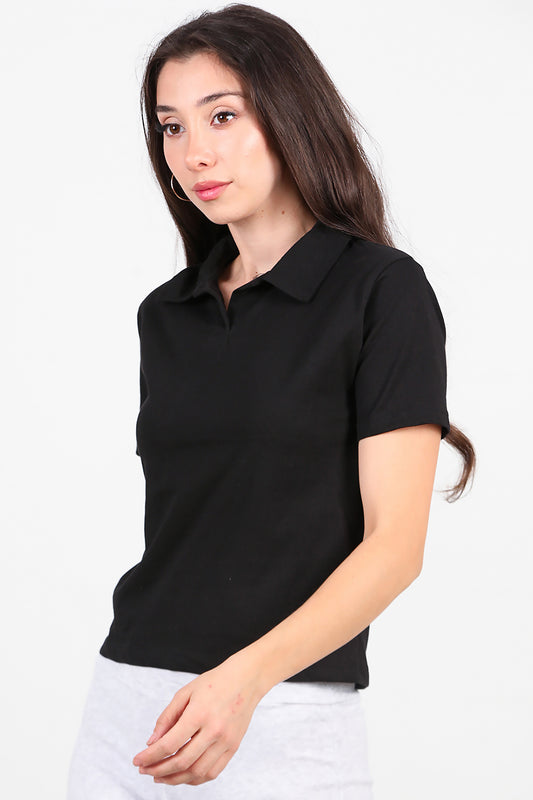 Kadın Yakalı T-Shirt Siyah