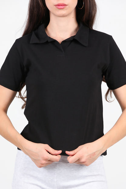 Kadın Yakalı T-Shirt Siyah