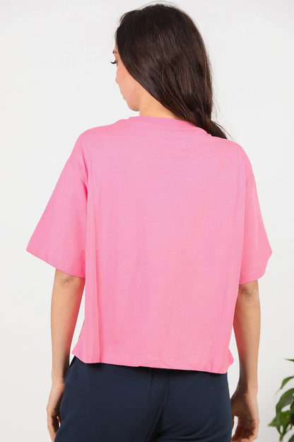 Kadın Kiraz Nakışlı T-Shirt Pembe