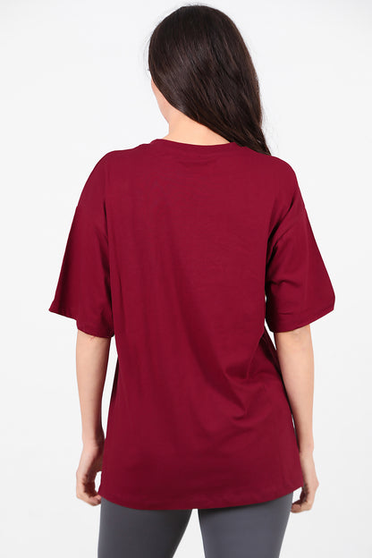 Kadın Ön Yazılı T-Shirt Bordo