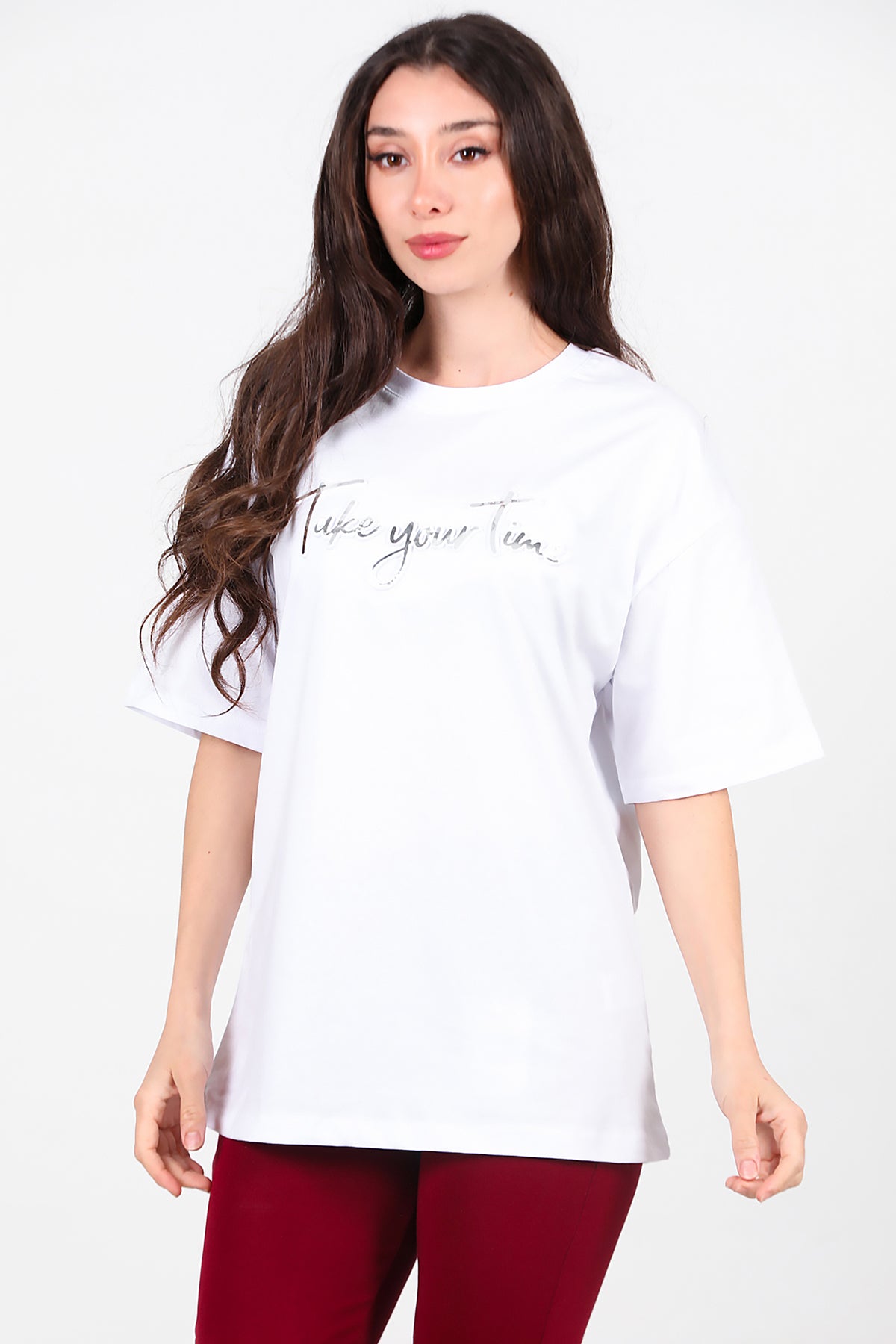 Kadın Ön Yazılı T-Shirt Beyaz