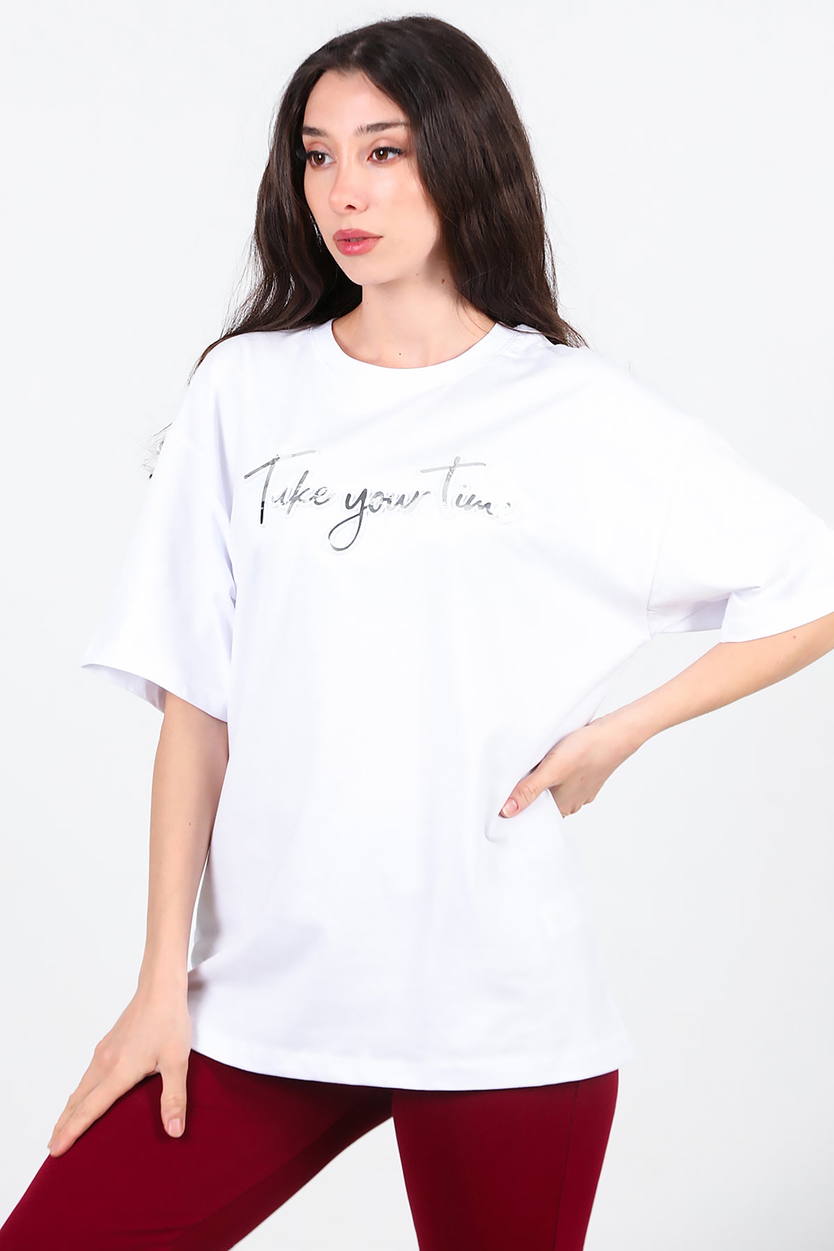 Kadın Ön Yazılı T-Shirt Beyaz
