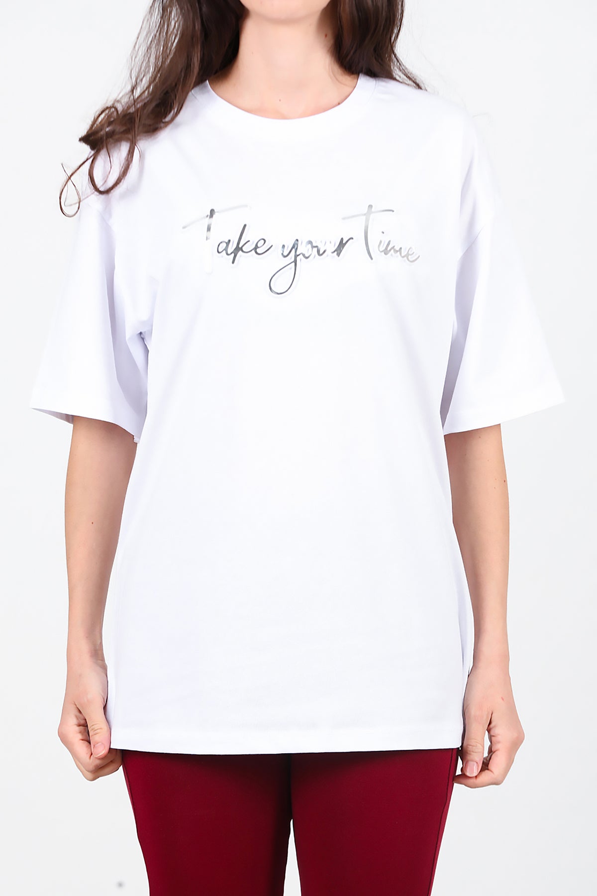 Kadın Ön Yazılı T-Shirt Beyaz