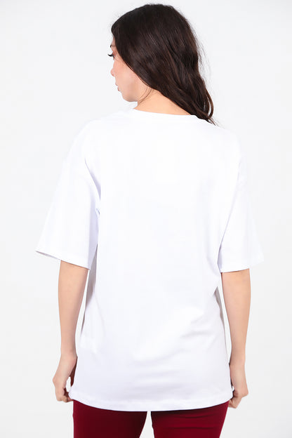 Kadın Ön Yazılı T-Shirt Beyaz