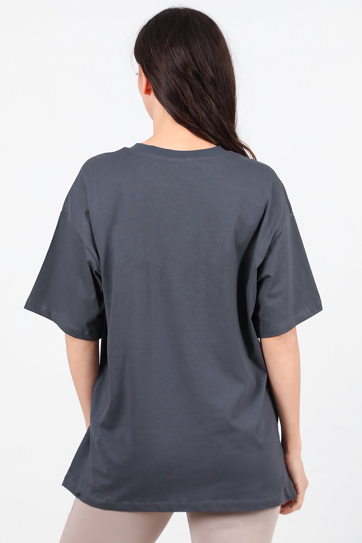 Kadın Ön Yazılı T-Shirt Füme