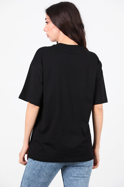 Kadın Ön Yazılı T-Shirt Siyah