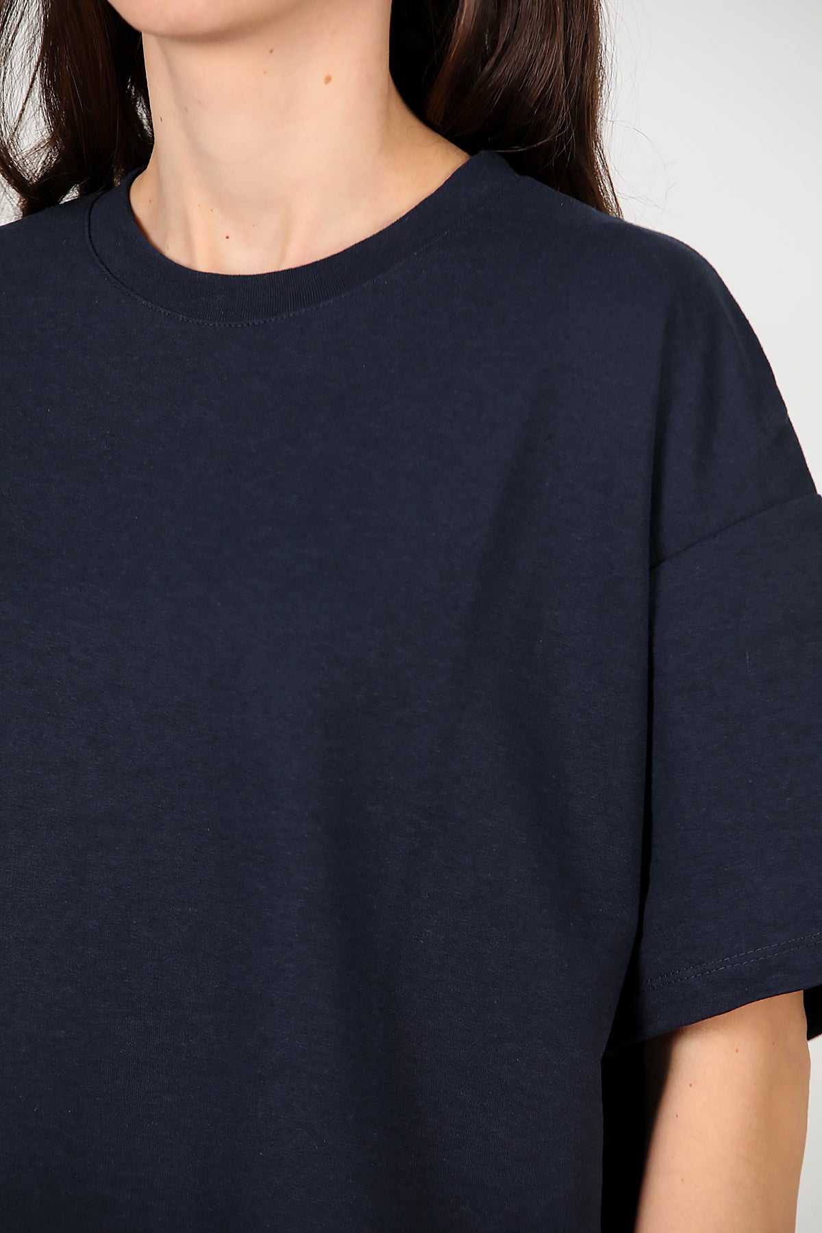 Kadın Bisiklet Yaka Oversize İki İplik Tshirt Lacivert