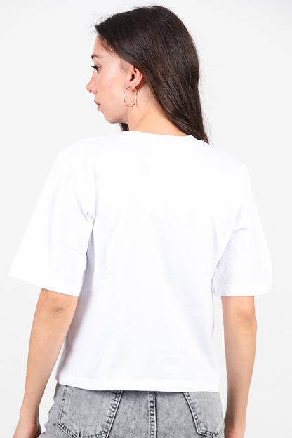 Kadın Lazer Baskılı T-Shirt Beyaz
