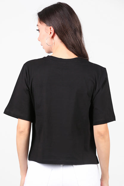 Kadın Lazer Baskılı T-Shirt Siyah