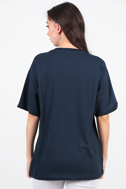 Kadın Taş Nakış İşlemeli T-Shirt Lacivert