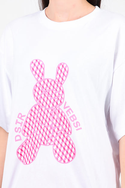 Kadın Baskılı Oversize T-Shirt Beyaz