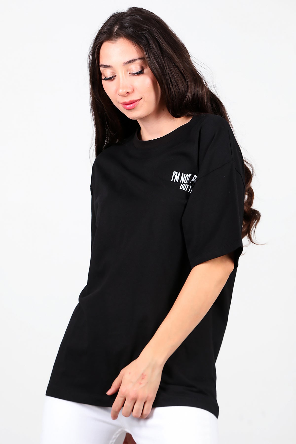 Kadın Ön-arka Baskılı T-Shirt Siyah