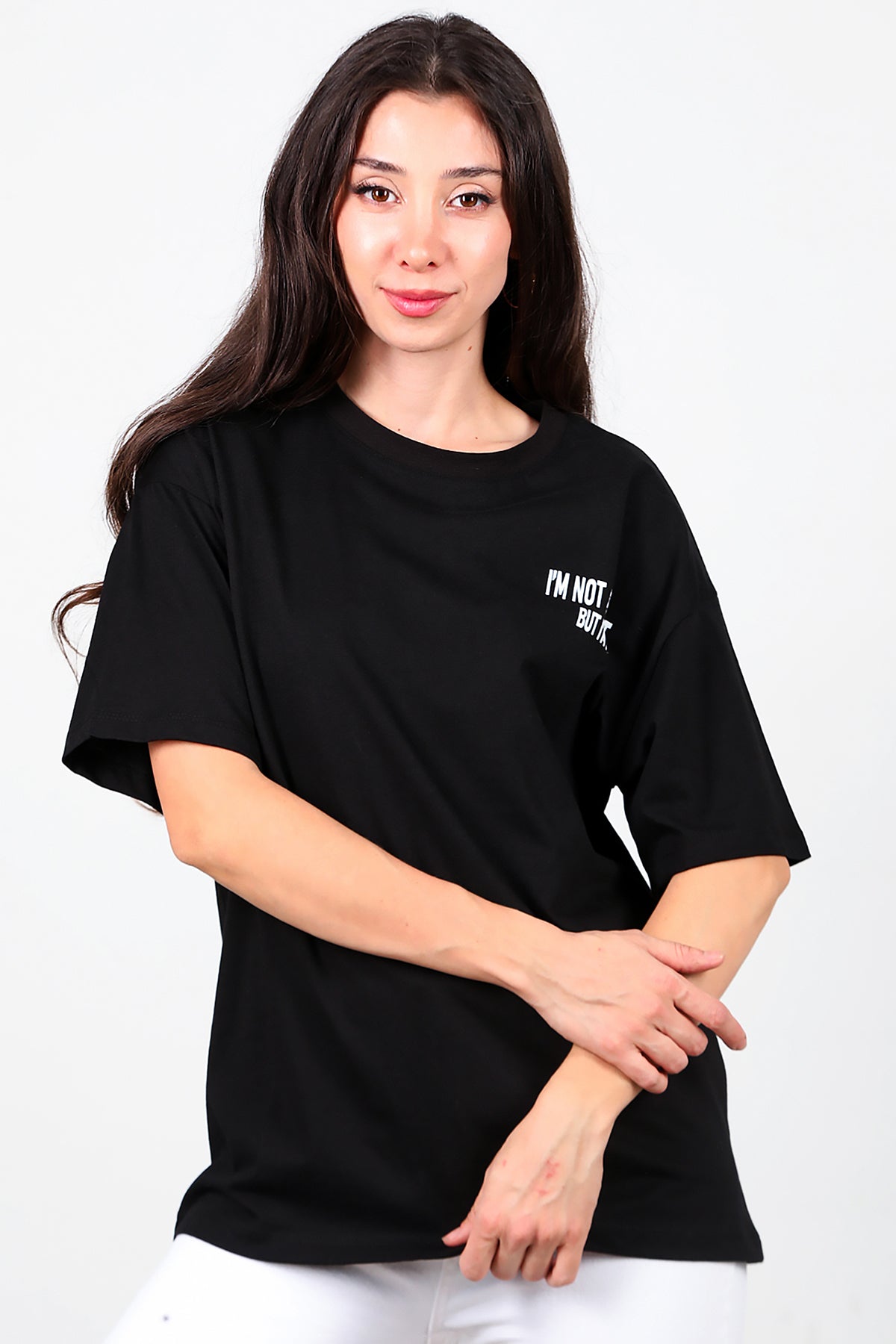 Kadın Ön-arka Baskılı T-Shirt Siyah