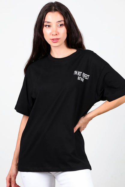 Kadın Ön-arka Baskılı T-Shirt Siyah