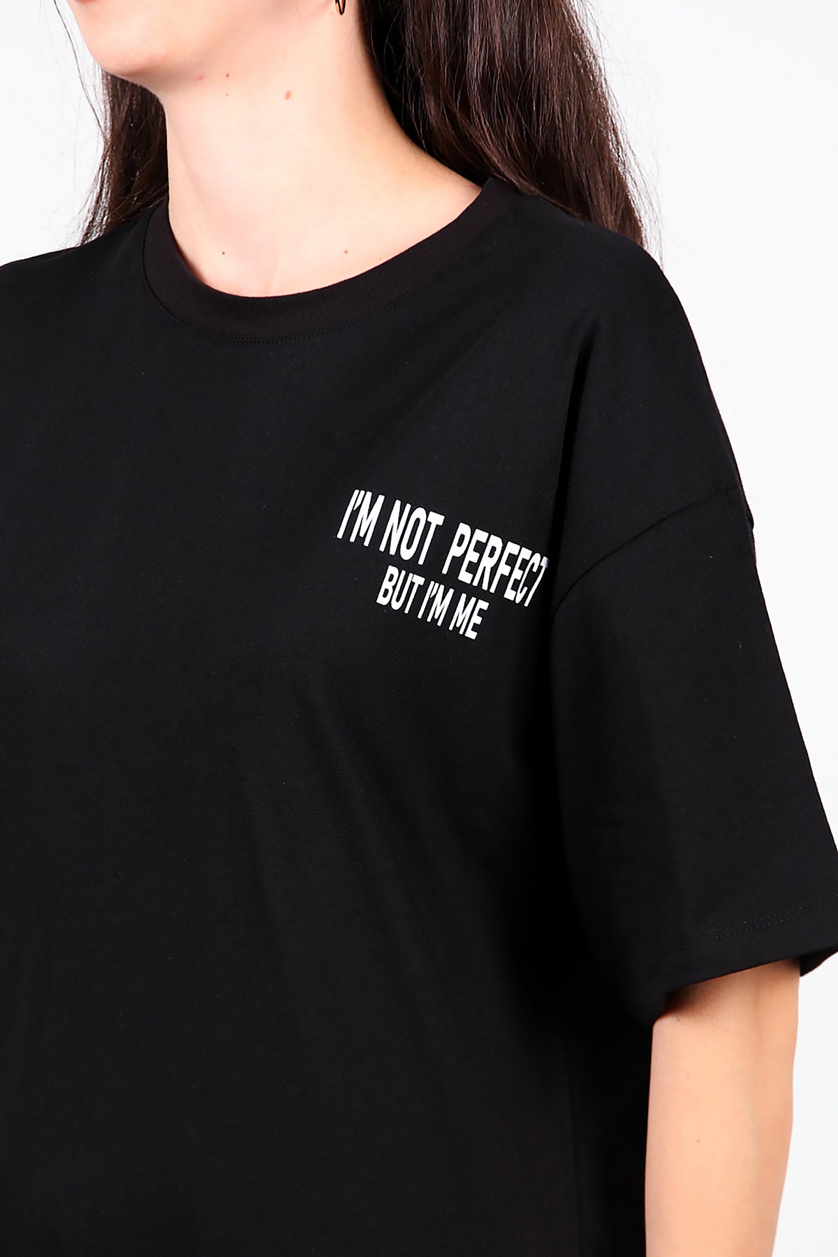 Kadın Ön-arka Baskılı T-Shirt Siyah