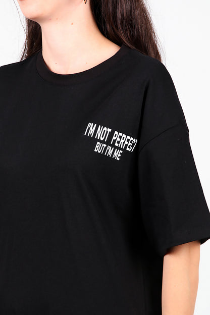 Kadın Ön-arka Baskılı T-Shirt Siyah