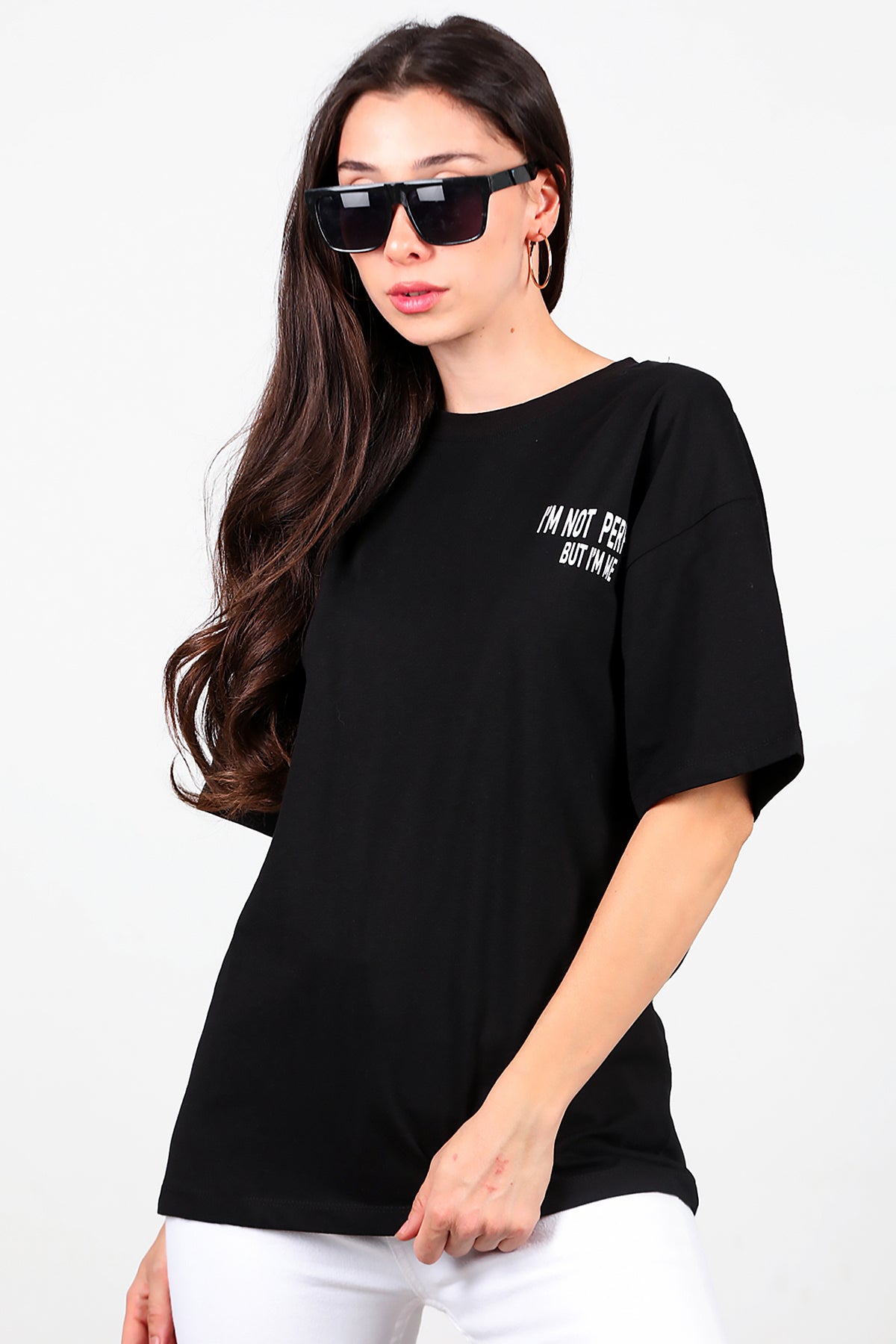 Kadın Ön-arka Baskılı T-Shirt Siyah