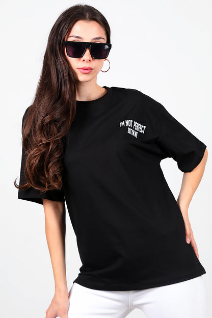 Kadın Ön-arka Baskılı T-Shirt Siyah