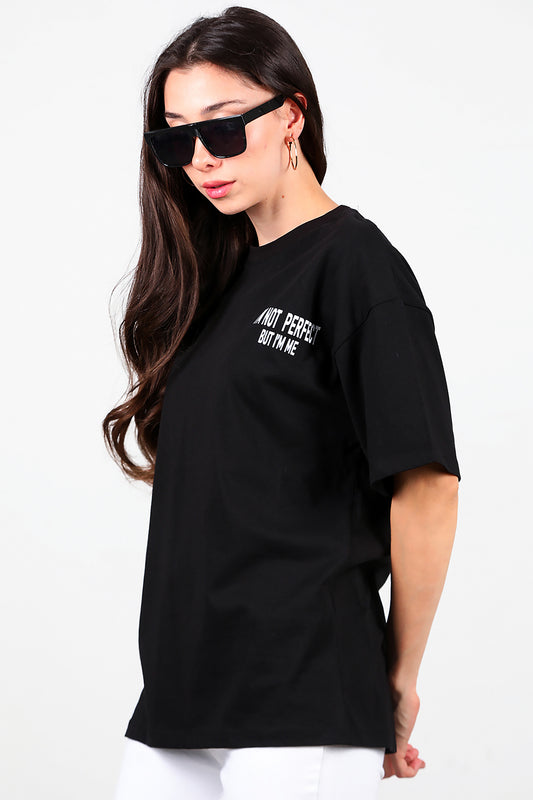 Kadın Ön-arka Baskılı T-Shirt Siyah