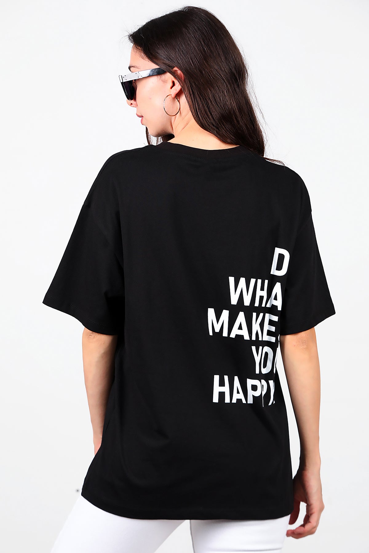 Kadın Ön-arka Baskılı T-Shirt Siyah