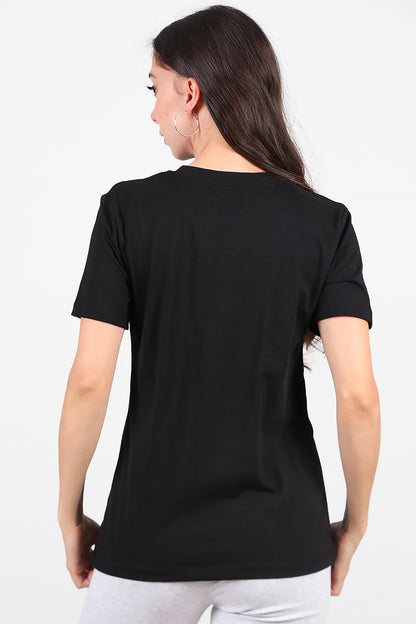 Kadın Fiyonk Nakışlı T-Shirt Siyah