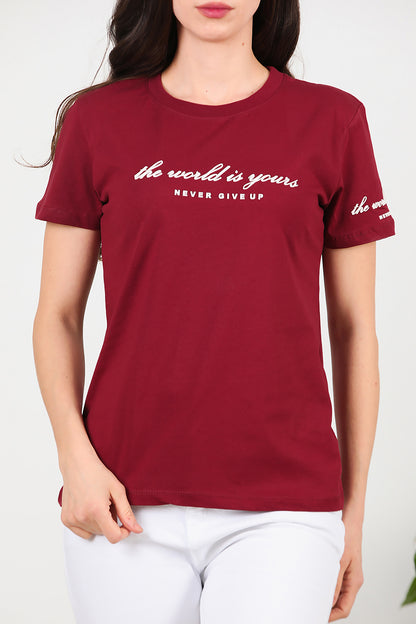 Kadın Bisiklet Yaka T-Shirt Bordo