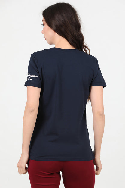 Kadın Bisiklet Yaka T-Shirt Lacivert