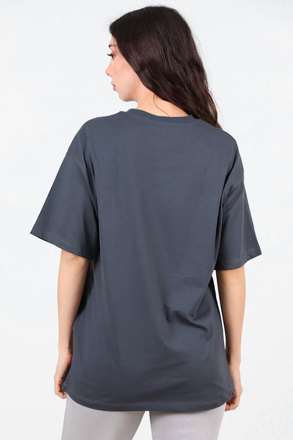Kadın Baskılı T-Shirt Füme