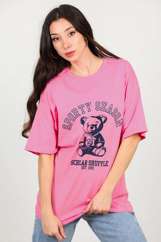 Kadın Baskılı T-Shirt Pembe