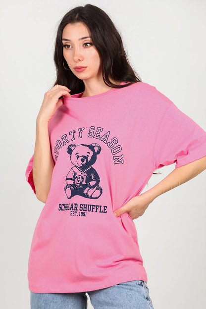 Kadın Baskılı T-Shirt Pembe
