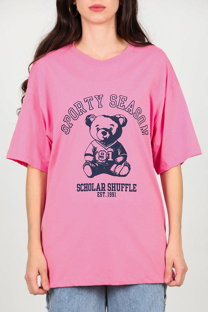Kadın Baskılı T-Shirt Pembe