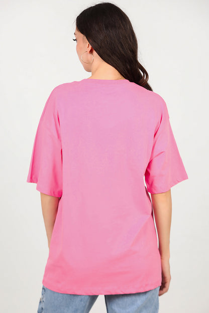 Kadın Baskılı T-Shirt Pembe