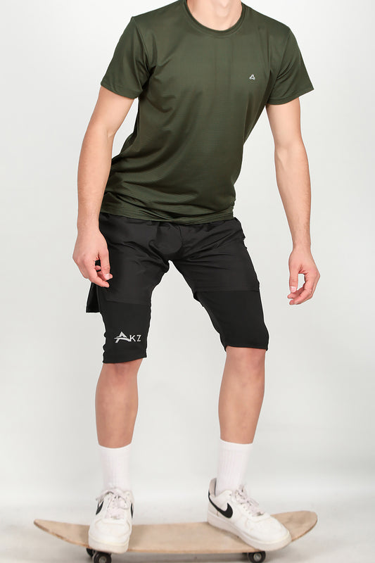 Erkek Bisiklet Yaka T-shirt Haki