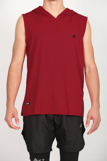 Erkek Kapşonlu Kolsuz T-shirt Kırmızı