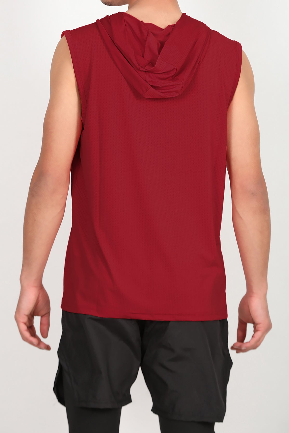 Erkek Kapşonlu Kolsuz T-shirt Kırmızı