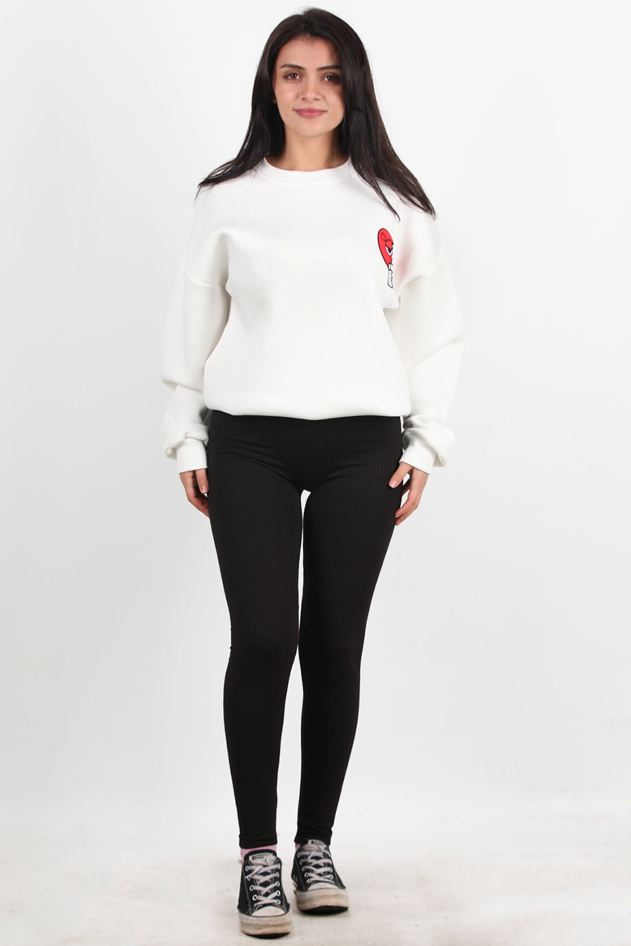 Ribvibe Kadın Önü V Yüksek Bel Kalın Fitilli Tayt Siyah