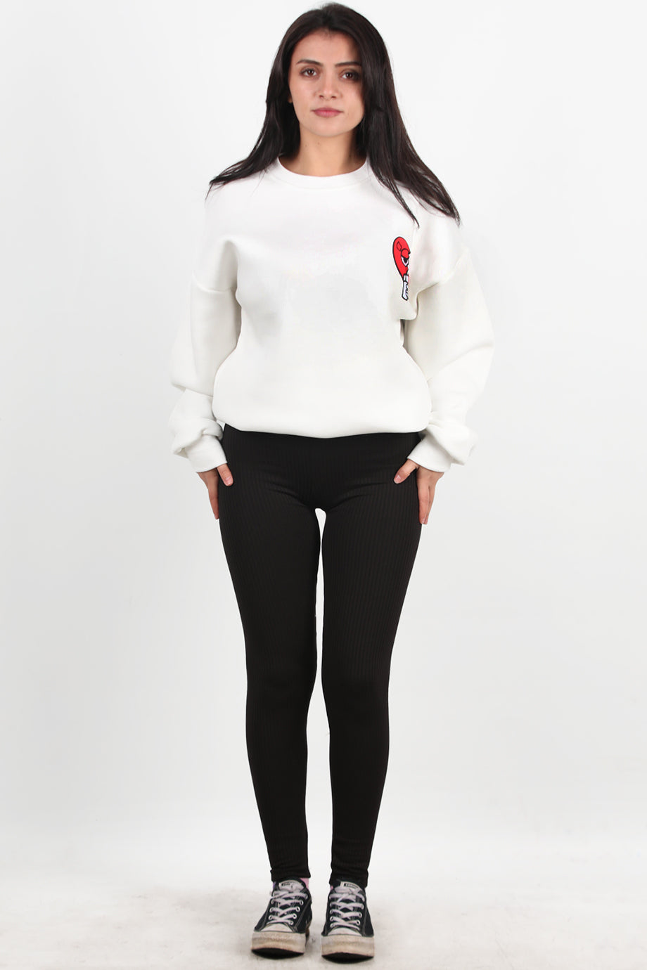 Ribvibe Kadın Önü V Yüksek Bel Kalın Fitilli Tayt Siyah