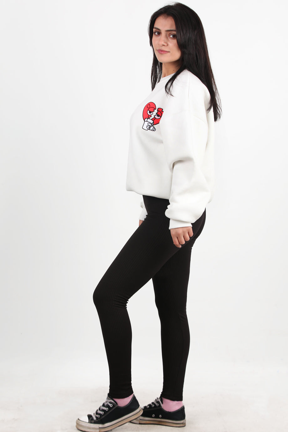 Ribvibe Kadın Önü V Yüksek Bel Kalın Fitilli Tayt Siyah