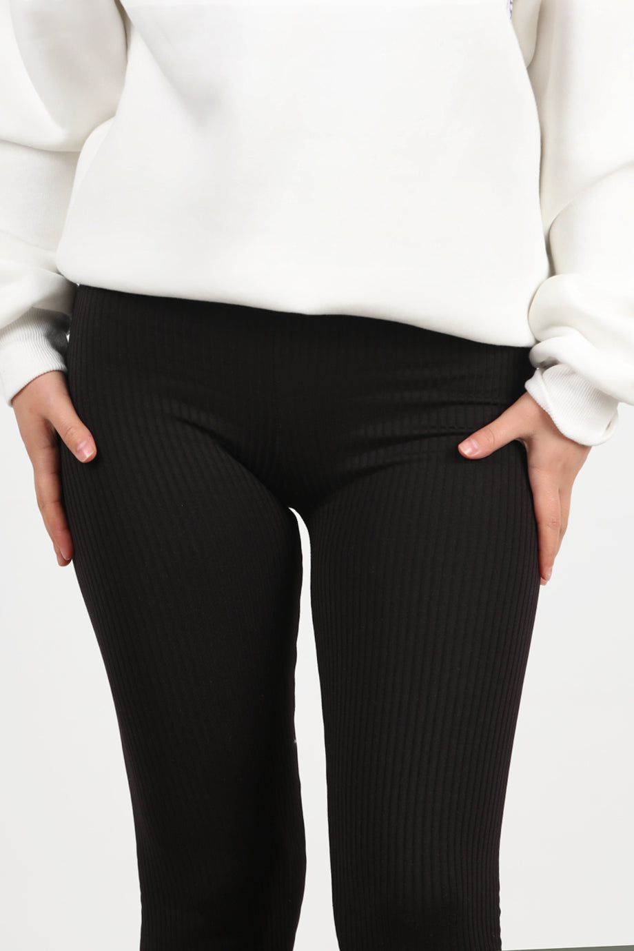 Ribvibe Kadın Önü V Yüksek Bel Kalın Fitilli Tayt Siyah