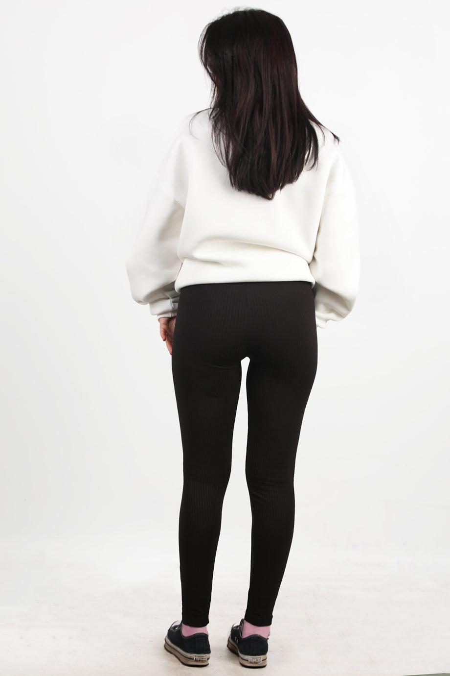 Ribvibe Kadın Önü V Yüksek Bel Kalın Fitilli Tayt Siyah