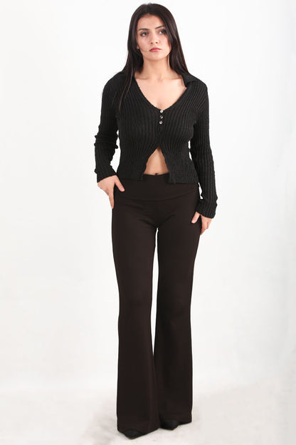 Noirflare Kadın Bel Katlamalı İspanyol Paça Tayt Kahverengi