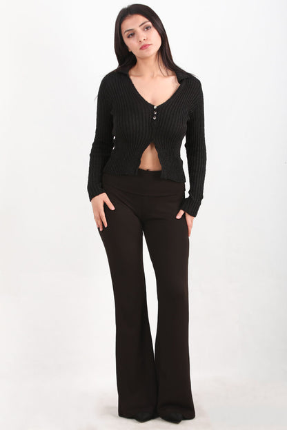 Noirflare Kadın Bel Katlamalı İspanyol Paça Tayt Kahverengi