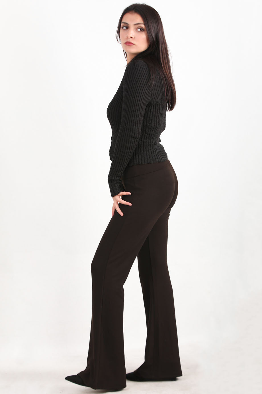 Noirflare Kadın Bel Katlamalı İspanyol Paça Tayt Kahverengi