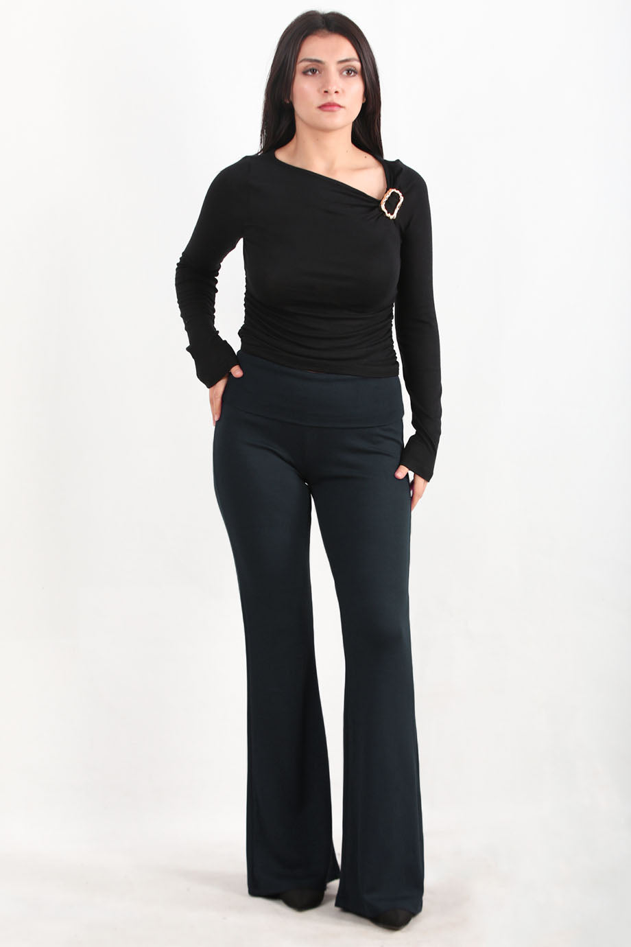 Noirflare Kadın Bel Katlamalı İspanyol Paça Tayt Lacivert