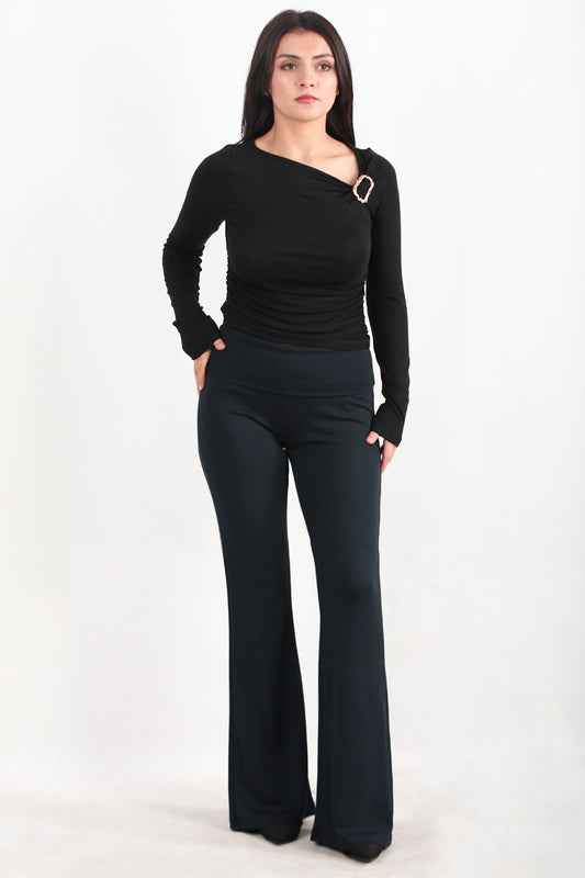 Noirflare Kadın Bel Katlamalı İspanyol Paça Tayt Lacivert