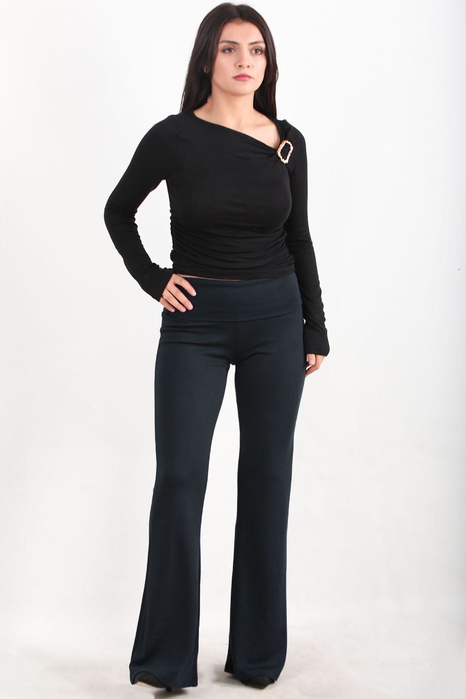 Noirflare Kadın Bel Katlamalı İspanyol Paça Tayt Lacivert