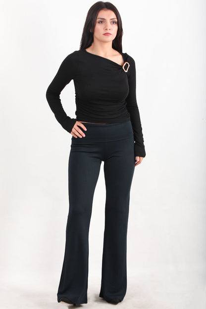 Noirflare Kadın Bel Katlamalı İspanyol Paça Tayt Lacivert