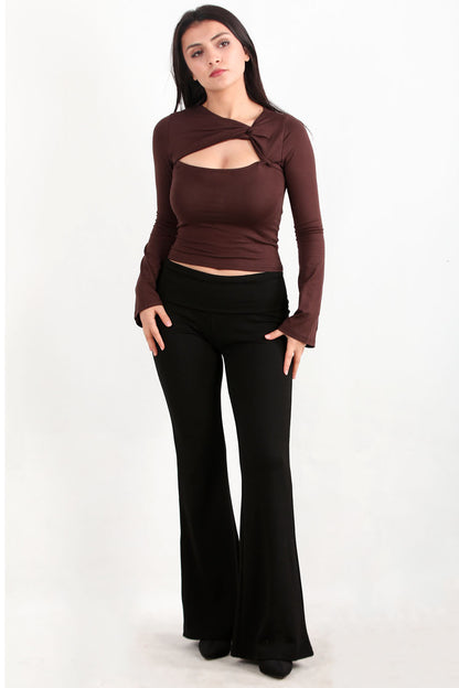 Noirflare Kadın Bel Katlamalı İspanyol Paça Tayt Siyah